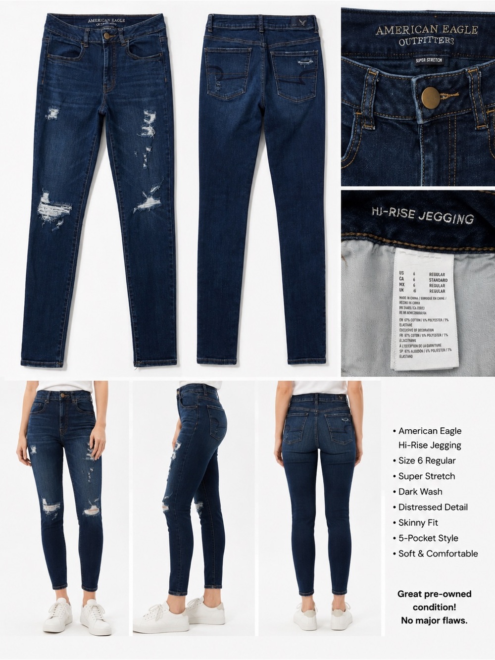 American Eagle Outfitters Dark Indigo Hi-Rise Distressed Jeggings